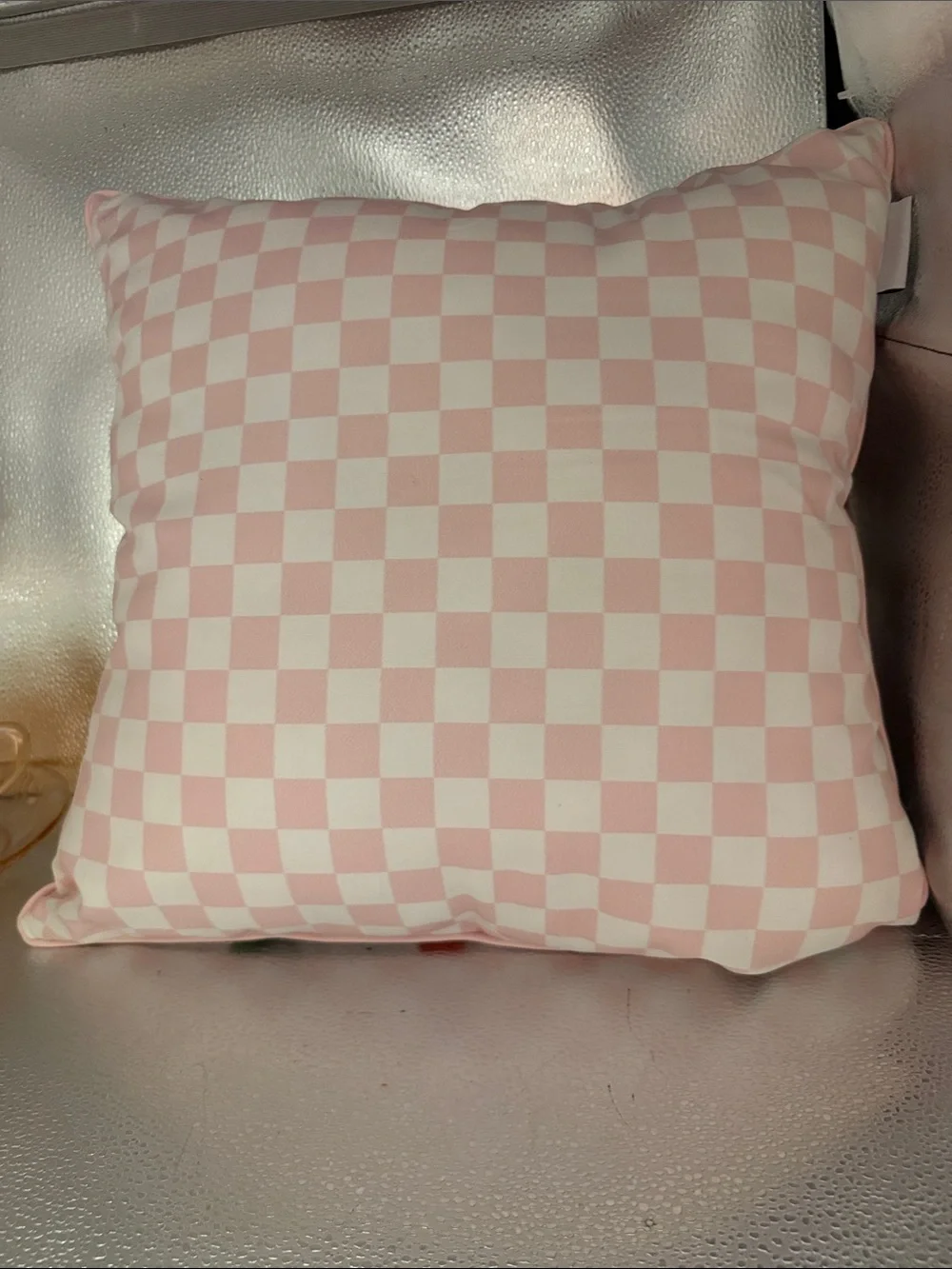 Spoon flower Cherry Print and Pink and white checkered on the Back